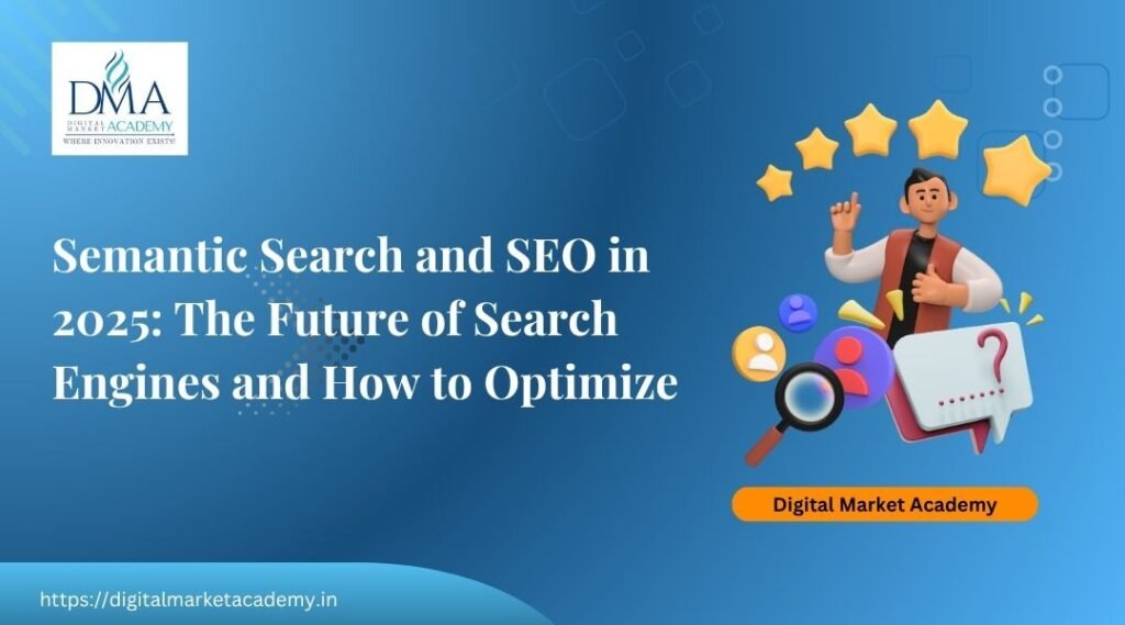 Illustration of semantic SEO in 2025 showing interconnected entities, AI, and user intent.