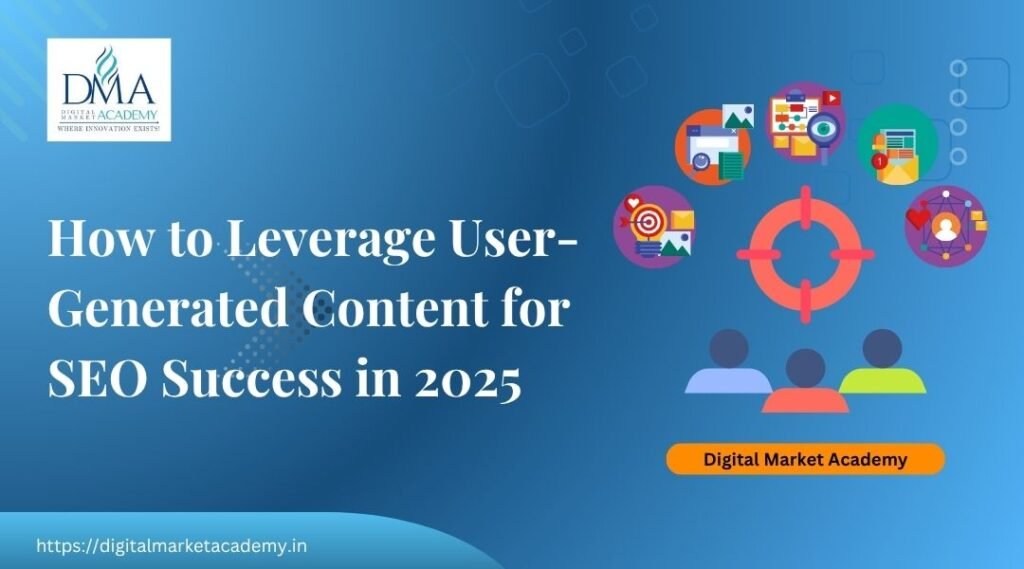 Illustration of user-generated content boosting SEO with customer reviews, comments, and engagement icons