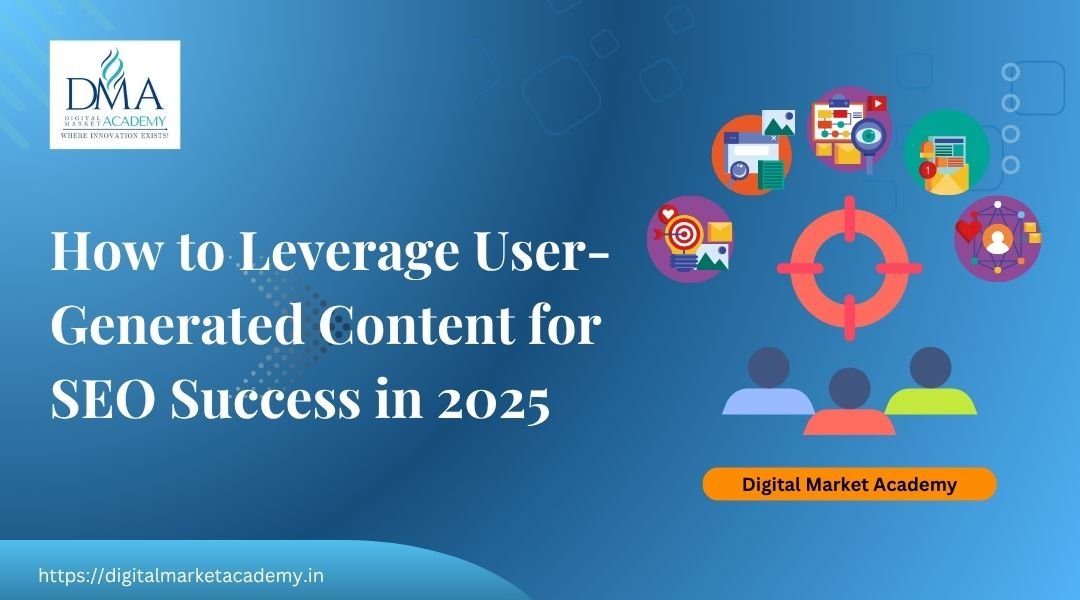 Illustration of user-generated content boosting SEO with customer reviews, comments, and engagement icons