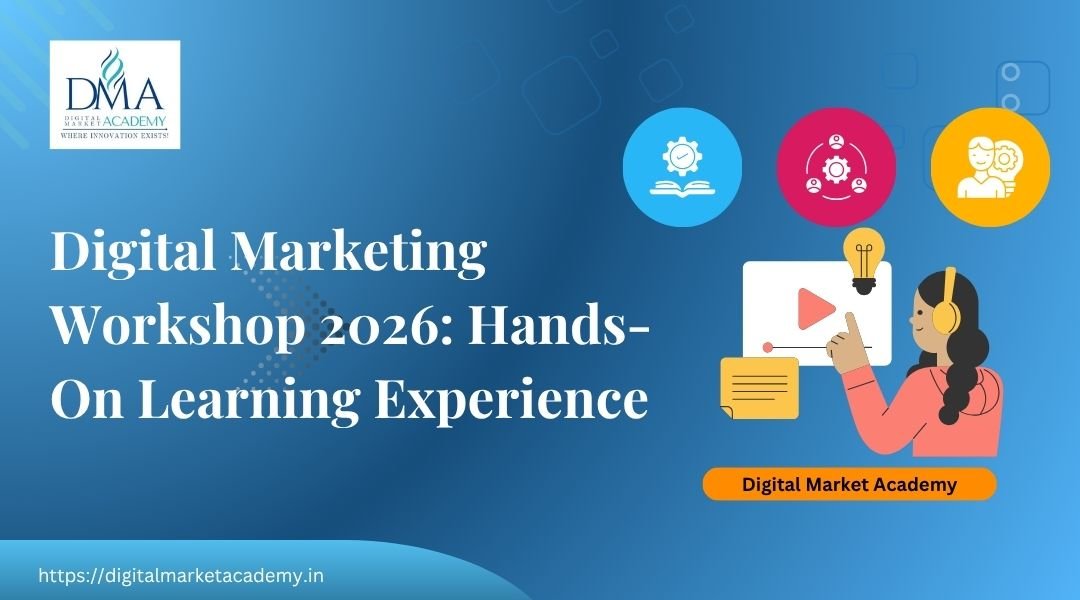 Participants engaging in a digital marketing workshop 2026, learning hands-on strategies for SEO, social media, and AI marketing.